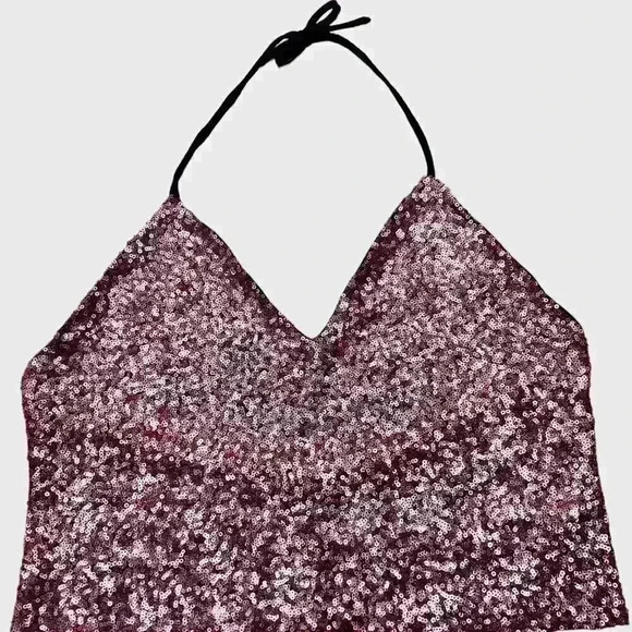 SOLEMIO pink sequin cropped halter size Large EXC CON - Picture 1 of 8